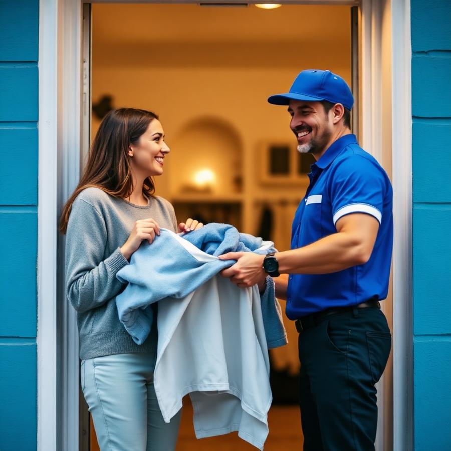 Happy customer receiving laundry